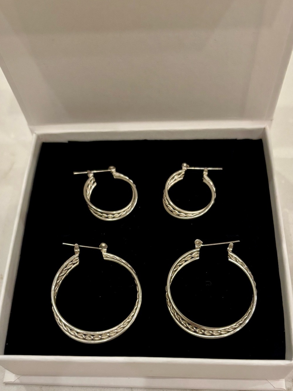 Silver Braided Hoop Earring Set - 2 Pair